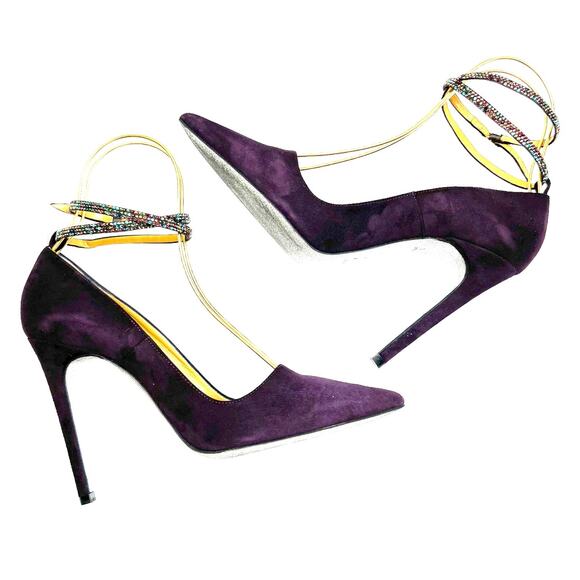 Rene Caovilla Purple Heels with Gold Ankle Straps - Picture 4 of 13